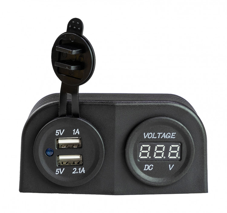 Разъем USB 5в 3.1А и цифровой вольтметр для крепления на приборную панель, арт. AD6-2013/4010,          AAA  Разъем USB 5в 3.1А и цифровой вольтметр для крепления на приборную панель, арт. AD6-2013/4010,          AAA