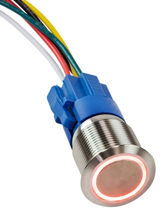 Кнопка с фиксацией в комплекте с контактным разъемом, 12/24 В 5А, OFF-ON 5P, D22 красная подсветка, арт. MR506KR,          Marine Rocket 