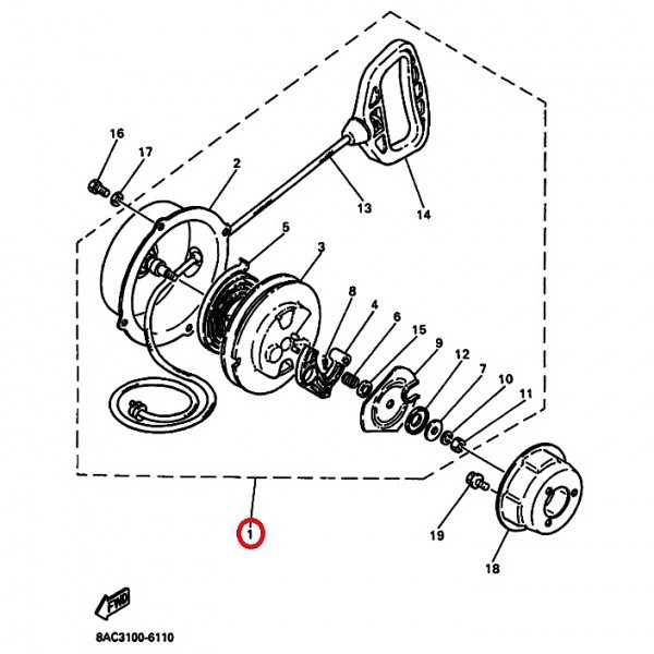 Стартер ручной Yamaha (в сборе) 8H8157100000, арт. 8H8157100000,          YAMAHA  Стартер ручной Yamaha (в сборе) 8H8157100000, арт. 8H8157100000,          YAMAHA