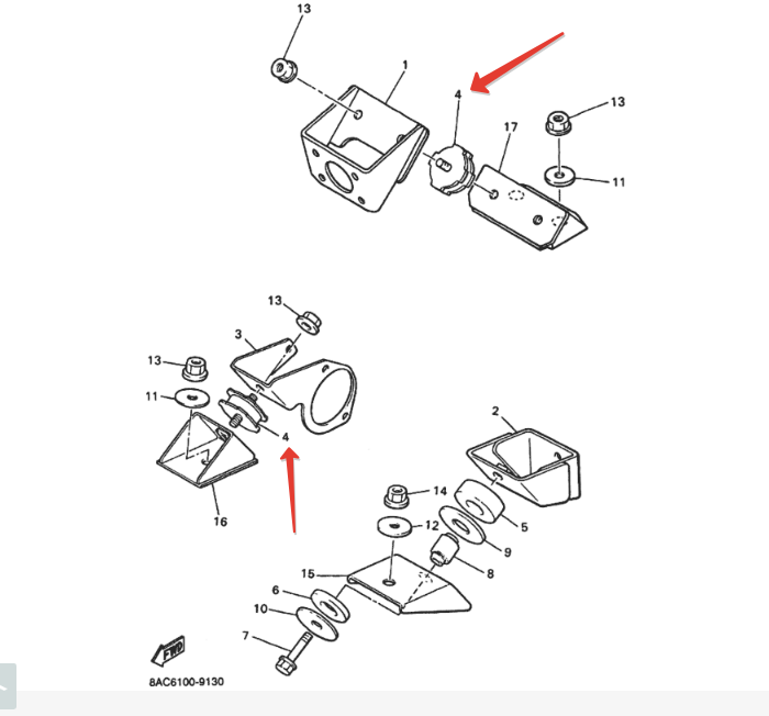 Опора (подушка) двигателя Yamaha VK540 50-12-020, арт. 50-12-020-poly,          Полиуретан 