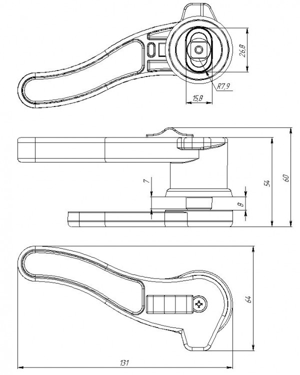 Ручка-задвижка поворотная правая, полиамид, арт. 030881RT,          Техномарин 