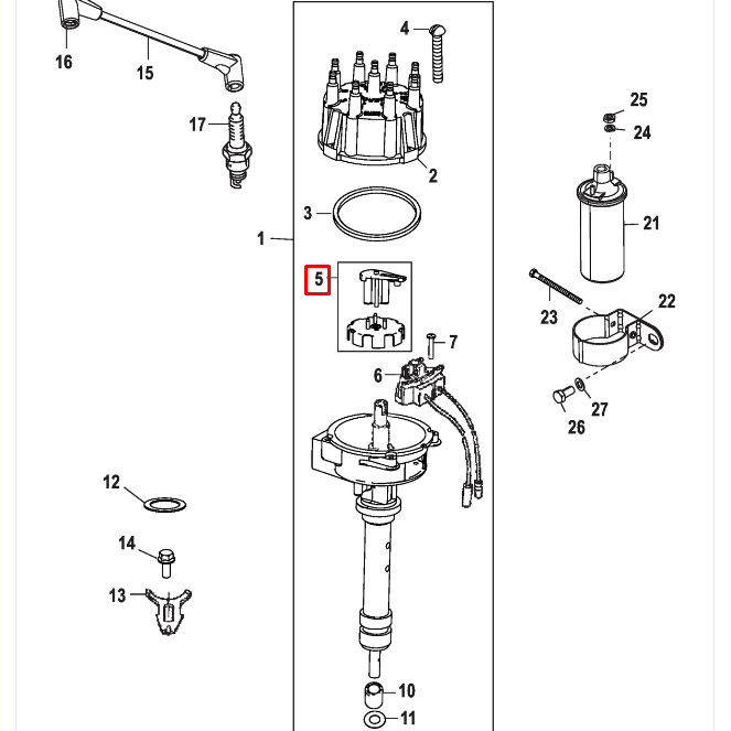 Бегунок распределителя зажигания MERCRUISER  (Quicksilver), арт. 13524T1,          MERCURY 