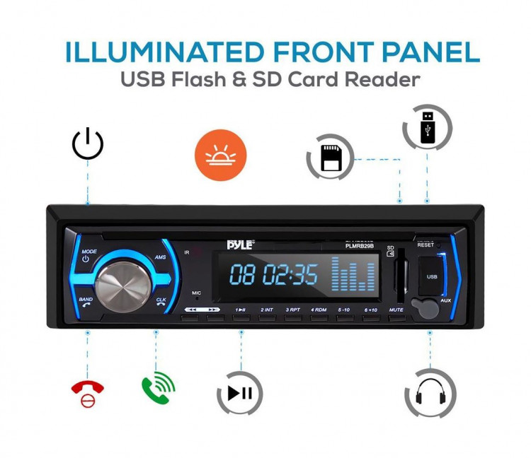 Морская магнитола 1DIN PYLE PLMRB29B, арт. PLMRB29B,          PYLE  Морская магнитола 1DIN PYLE PLMRB29B, арт. PLMRB29B,          PYLE