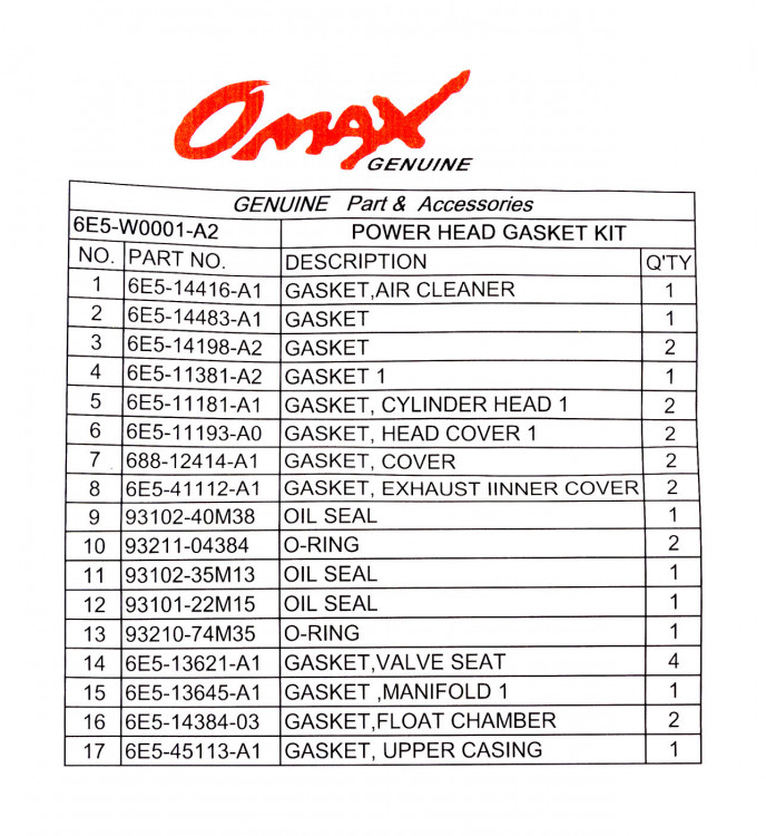 Ремкомплект прокладок блока Yamaha 115A, арт. 6E5W0001A2_OM,          OMAX 