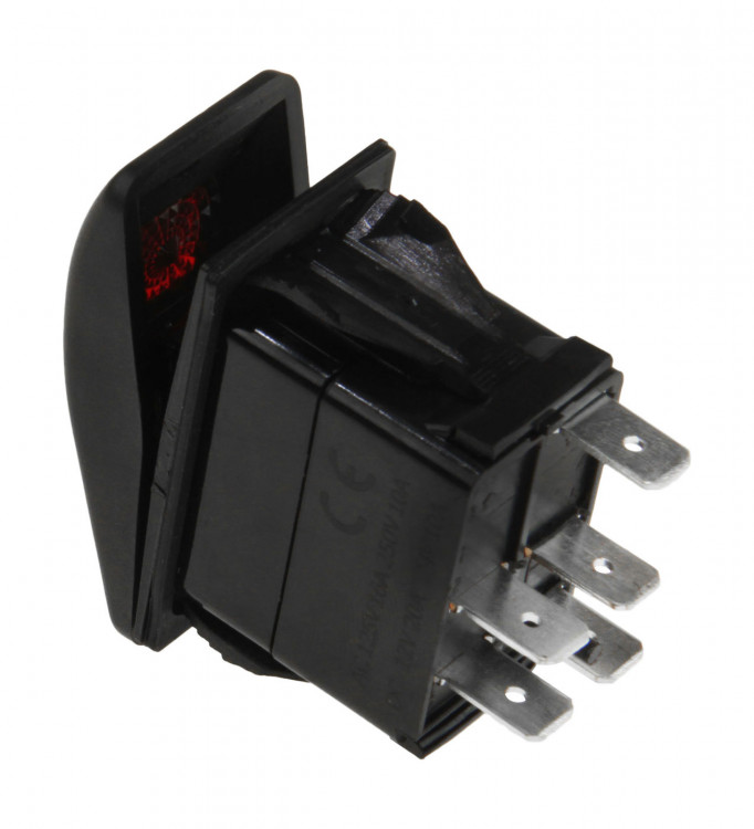 Переключатель двухпозиционный (ON)-OFF 12 В/20А 5Р с подсветкой без фиксации 1 положения, арт. AES111884PM,          AES.Co 