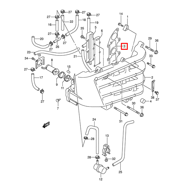 Прокладка впускного коллектора Suzuki DF60-70 (Suzuki), арт. 13119-99E00,          SUZUKI 