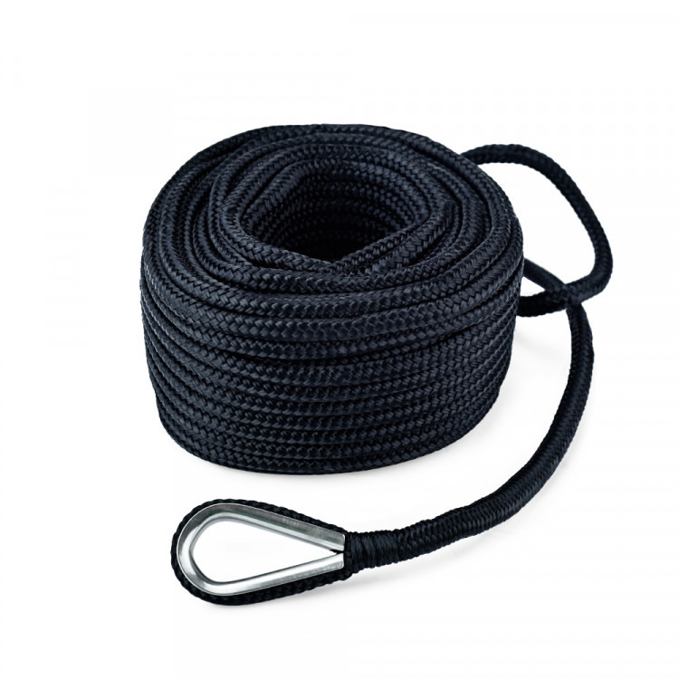 Трос (конец) якорный  трёхпрядный, 6мм*30м, нейлон, чёрный, SK-TAN3ST630B-ts, арт. SK-TAN3ST630B-ts,          Skipper 