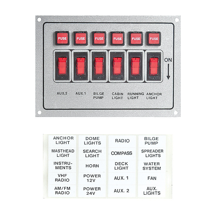Панель переключателей 6шт горизонтальная серая из алюминия, арт. C91318,          Easterner 