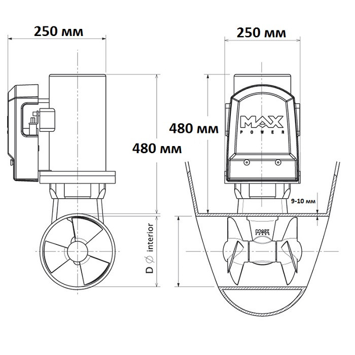 Электрическое подруливающие устройство CT 325, 24В, арт. 42542,          MAXPOWER 