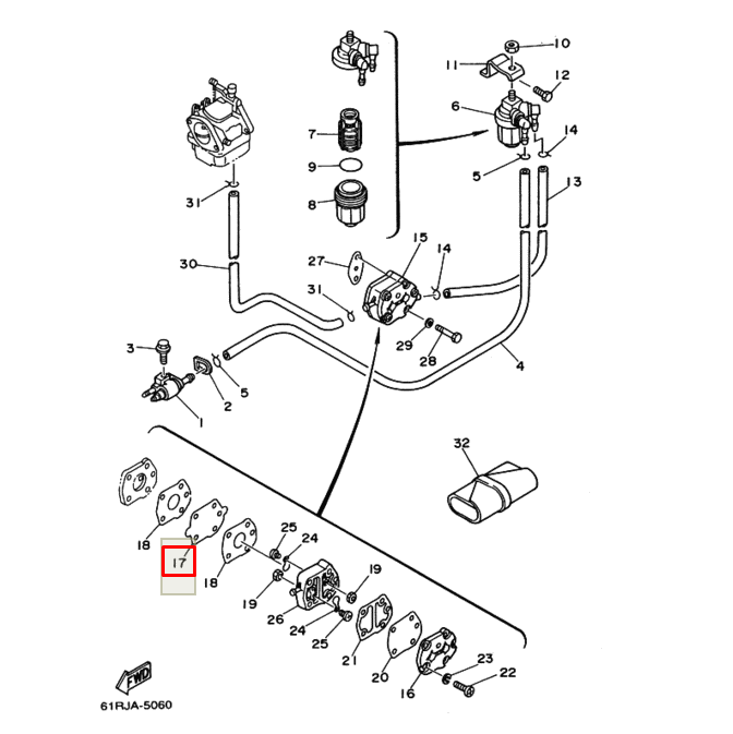 Мембрана топливного насоса Yamaha 20-90 (RT), арт. 692-24411-00-RT,          РРЦ РАЗНОЕ 