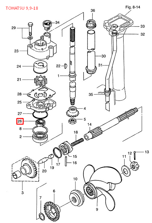 Сальник Tohatsu/Mercury (332-60223-0; 26-803752; 803752) (14x26x9.5) (Osaka), арт. 332-60223-0-TW,          OSAKA 