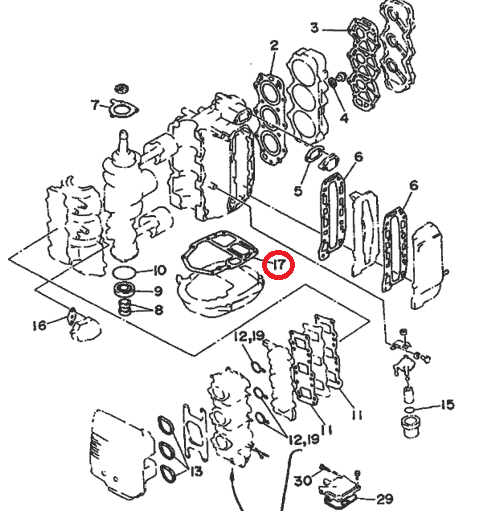 Прокладка под блок Yamaha 40-50 (Kacawa), арт. 6H4-45113-00-TW,          KACAWA 