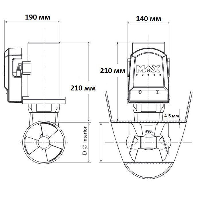 Электрическое подруливающие устройство CT 45, 12В, арт. 317603,          MAXPOWER 