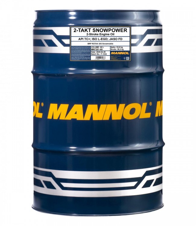  Масло моторное MANNOL 2-Takt Snowpower ( 60 L),  7201-60   