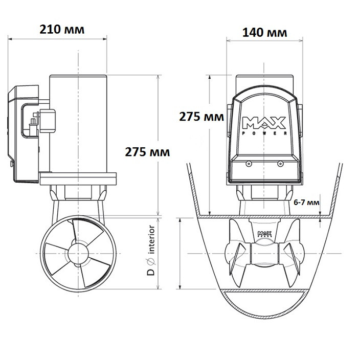 Электрическое подруливающие устройство CT 60, 12В, арт. 42530,          MAXPOWER 