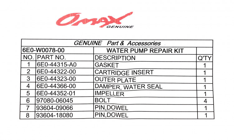 Ремкомплект помпы Yamaha 4-5, арт. 6E0W007800_OM,          OMAX 
