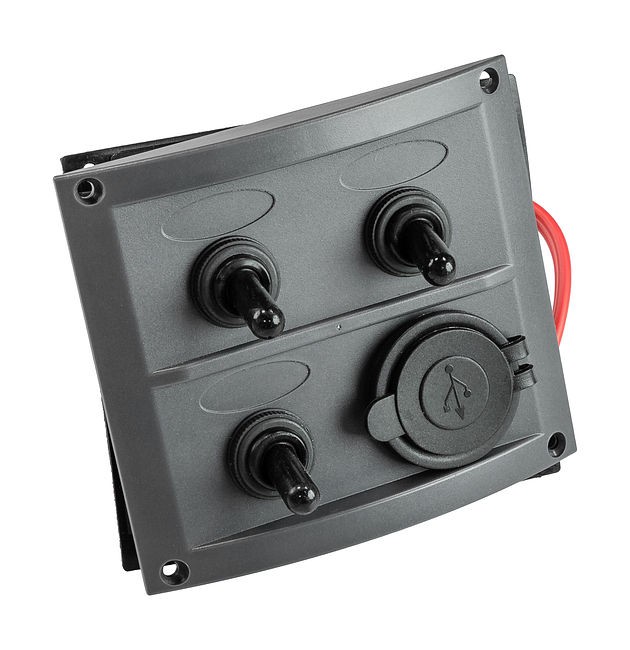 Панель бортового питания 3 переключателя, USB зарядка, предохранители, арт. 10140-U,          Nano Protech 