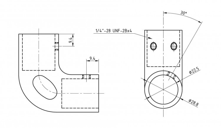 Колено леера 7/8" (22,2 мм), 90 град с петлей, арт. 66092_Kof,          Kofuku 