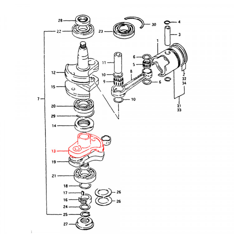Кривошип 3 коленвала  для Suzuki DT40, SK12232-94412-ts, арт. SK12232-94412-ts,          Skipper 