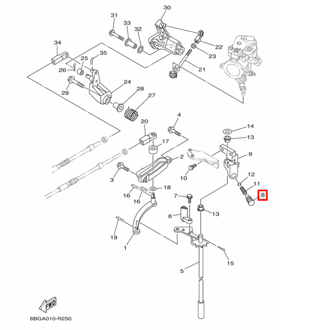 Зажим пружины фиксатора тяги вкл.скорости Yamaha F30-70 (62Y-42715-01), арт. 62Y-42715-01,          Nano Protech 
