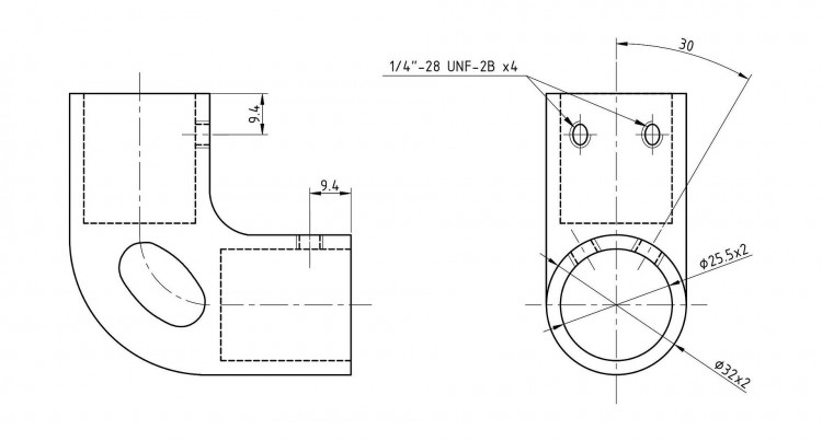 Колено леера 1" (25,4 мм), 90 град с петлей, арт. 66192_Kof,          Kofuku 