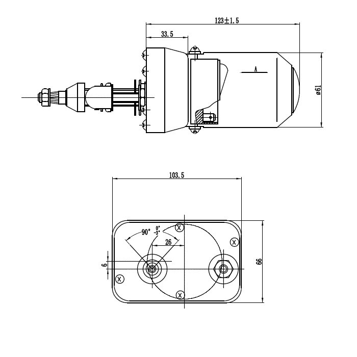 Электропривод стеклоочистителя W.E, длина резьбы 55 мм, посадка М8-10, 90°, 12В, арт. WEM1230BG 55,          W.E 
