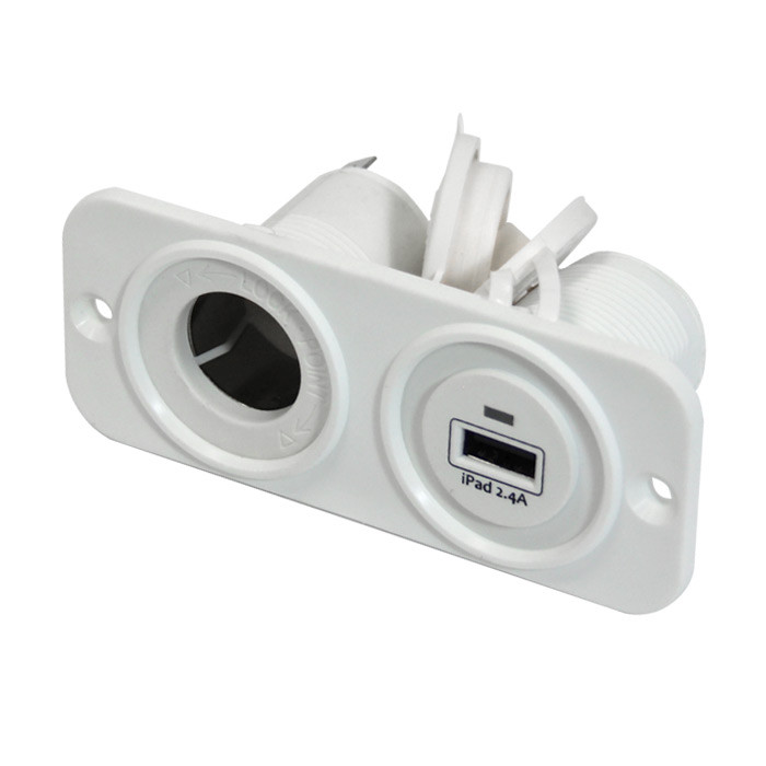 Панель с USB-разъемом 5В/2.4А и прикуривателем, белая, арт. C30245W,          Easterner  Панель с USB-разъемом 5В/2.4А и прикуривателем, белая, арт. C30245W,          Easterner