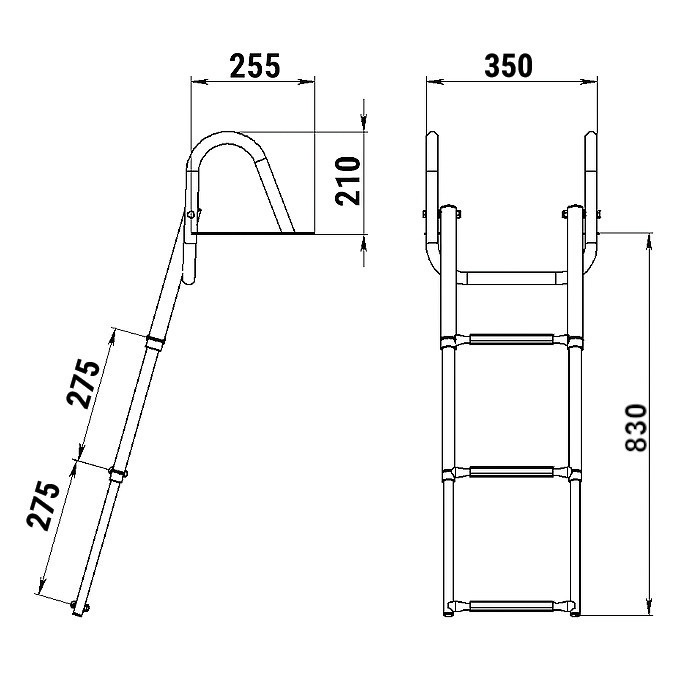 Трап телескопический с поручнем, 3 серых ступени (ширина 350 мм.), арт. 040110GT,          Техномарин 