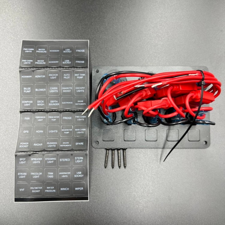 Панель управления(5 тумблеров вкл/выкл, вольтметр, прикуриватель, USB)(PREMARINE), арт. панель(5)-K,          PREMARINE 