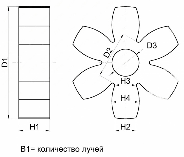 Вставка упругой муфты эластичная (звездочка) 160*60*34, K92/бежевый, с отверстием, 6 лучей бочкообразной формы, 33-01-825-poly , арт. 33-01-825-poly,          Полиуретан 