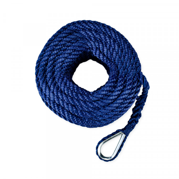 Трос (конец) якорный  трёхпрядный, 8мм*20м, нейлон , синий, SK-TAN3ST820BL-ts, арт. SK-TAN3ST820BL-ts,          Skipper 