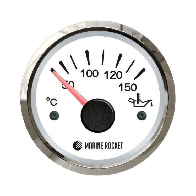 Указатель температуры масла 50-150 гр., белый циферблат, нержавеющий ободок, д. 52 мм, арт. TGA0150WSMR,          MARINE ROCKET 