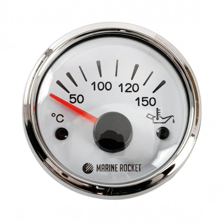 Указатель температуры масла 50-150 гр., белый циферблат, нержавеющий ободок, д. 52 мм, арт. TGA0150WSMR,          MARINE ROCKET 