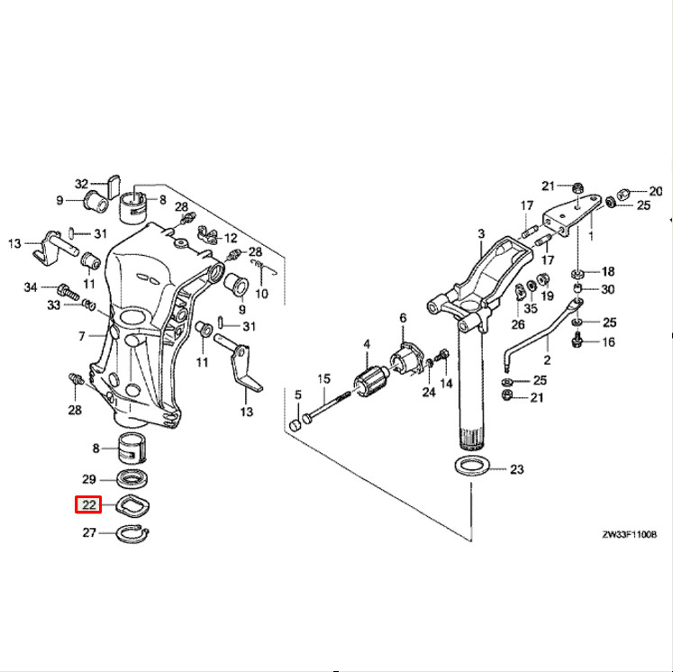 Волнистая шайба поворотной рамы Honda BF25-30; BF35-50; BF75-90 (Honda), арт. 90501-ZV5-000,          HONDA 