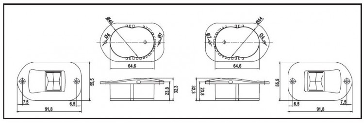 Огни бортовые врезные 92х32 мм, черный корпус, арт. 71315,          Lalizas 