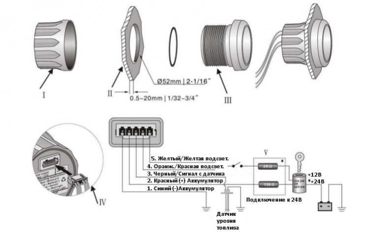 Указатель уровня топлива цифровой (BB), 0-190 Ом, арт. KY22001,          KUS 