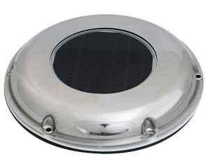 Вентилятор на солнечный батареях, низкопрофильный корпус из нержавеющей стали  диаметр 21см высота 8