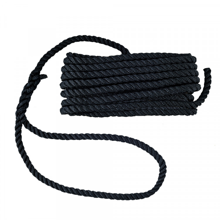 Трос швартовый с огоном  трёхпрядный, 10мм*6,1м, нейлон, чёрный, SK-TDN3ST1061B-ts, арт. SK-TDN3ST1061B-ts,          Skipper 