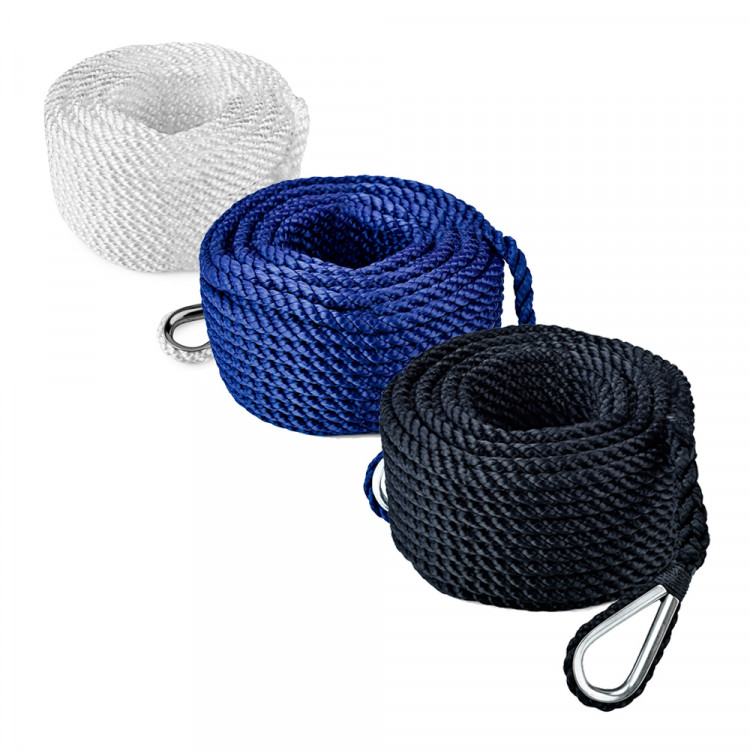 Трос (конец) якорный  трёхпрядный, 8мм*30м, нейлон, синий, SK-TAN3ST830BL-ts, арт. SK-TAN3ST830BL-ts,          Skipper 