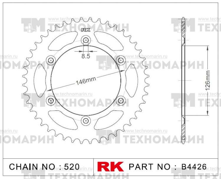 Звезда для мотоцикла ведомая B4426-50, арт. B4426-50,          RK Chains 