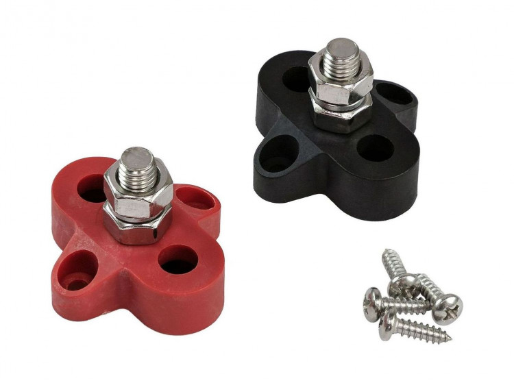 Клемма-штифт одинарная, M8, черная/красная, арт. MRTS00078,          MARINE ROCKET 