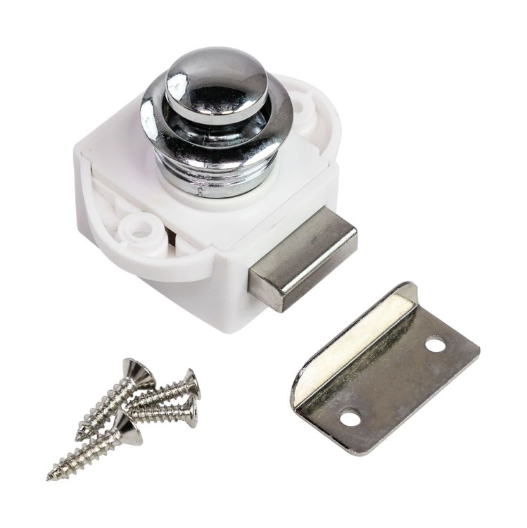 Замок дверной врезной, хромированный, белый корпус, D20мм, арт. BL02NWC,          Marine Rocket 