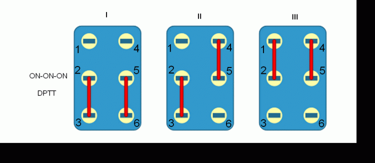 Переключатель трехпозиционный ON-ON-ON 12 В/20А 6Р, арт. 4620136052948,          MARINE ROCKET 