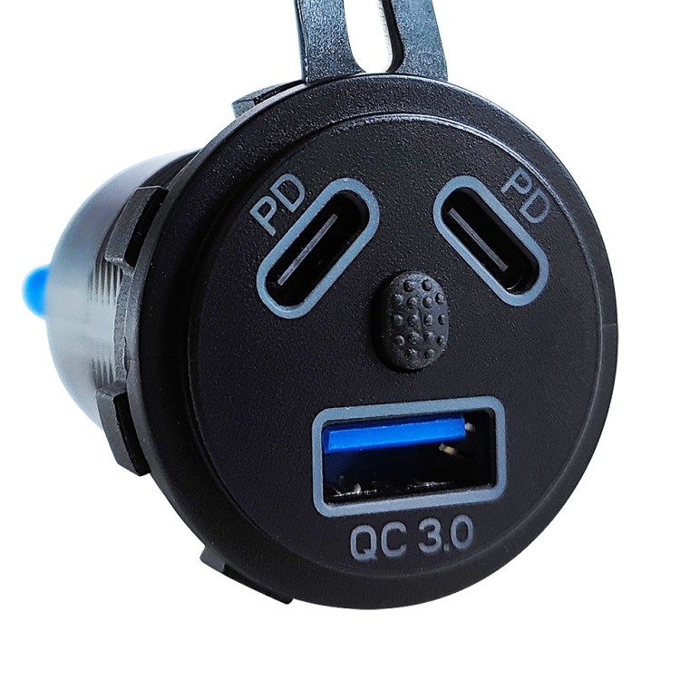 Гнездо зарядное, USB+ 2 Type C + кнопка включения, арт. 10269774,          Китай 