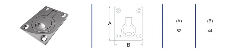Ручка палубная потайная 62х44 мм, нержавеющая сталь, арт. A271601,          AAA  Ручка палубная потайная 62х44 мм, нержавеющая сталь, арт. A271601,          AAA