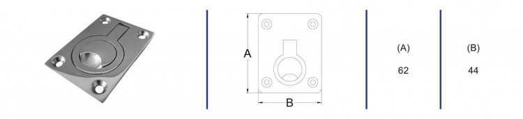 Ручка палубная потайная 62х44 мм, нержавеющая сталь, арт. A271601,          AAA  Ручка палубная потайная 62х44 мм, нержавеющая сталь, арт. A271601,          AAA