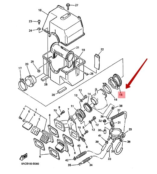 Патрубок карбюратора Yamaha VK540 III, VK540IV, арт. 83R1445300,          YAMAHA  Патрубок карбюратора Yamaha VK540 III, VK540IV, арт. 83R1445300,          YAMAHA
