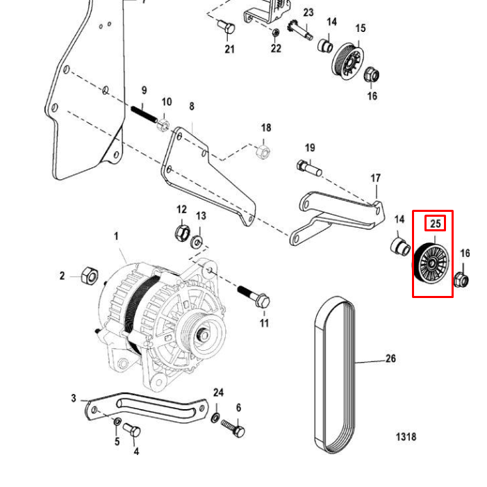 Шкив генератора Mercruiser (Quicksilver), арт. 864625T,          MERCURY 