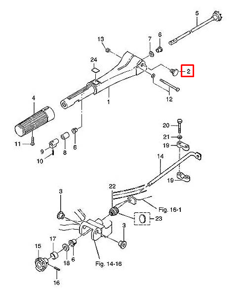 Болт крепления румпеля Tohatsu 9.9-30, M40C (PREMARINE2), арт. 346-63201-0 (20F-04.00.00.02),          PREMARINE 