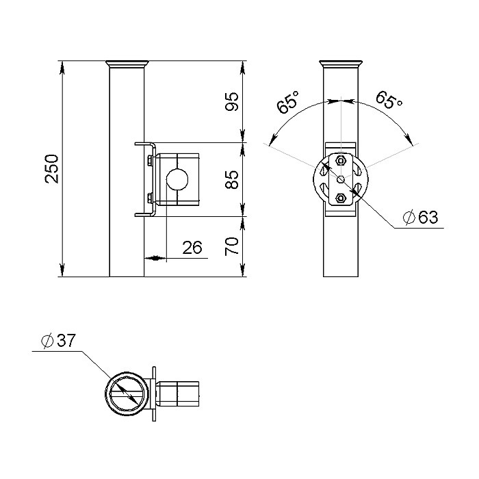 Держатель спиннинга 250х40х32 поворотный АМГ, арт. O030628T,          Техномарин 